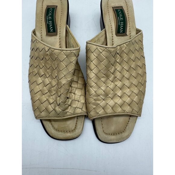 Cole Haan Womens Slide Heeled Sandals Sz 10B Beige Woven Leather Open-Toe Summer - Picture 4 of 12